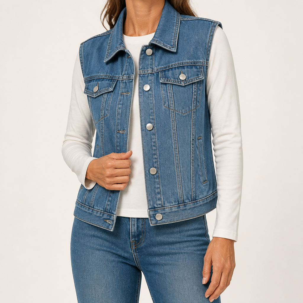 Cordelia | Womens Hooded Denim Gilet Waistcoat, Blue