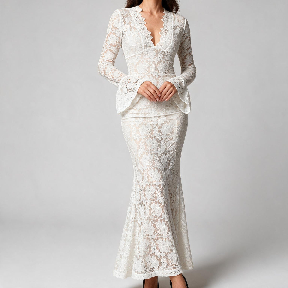 Eloise | Womens White Lace Maxi Wedding Guest Prom Evening Cocktail Formal Dresses