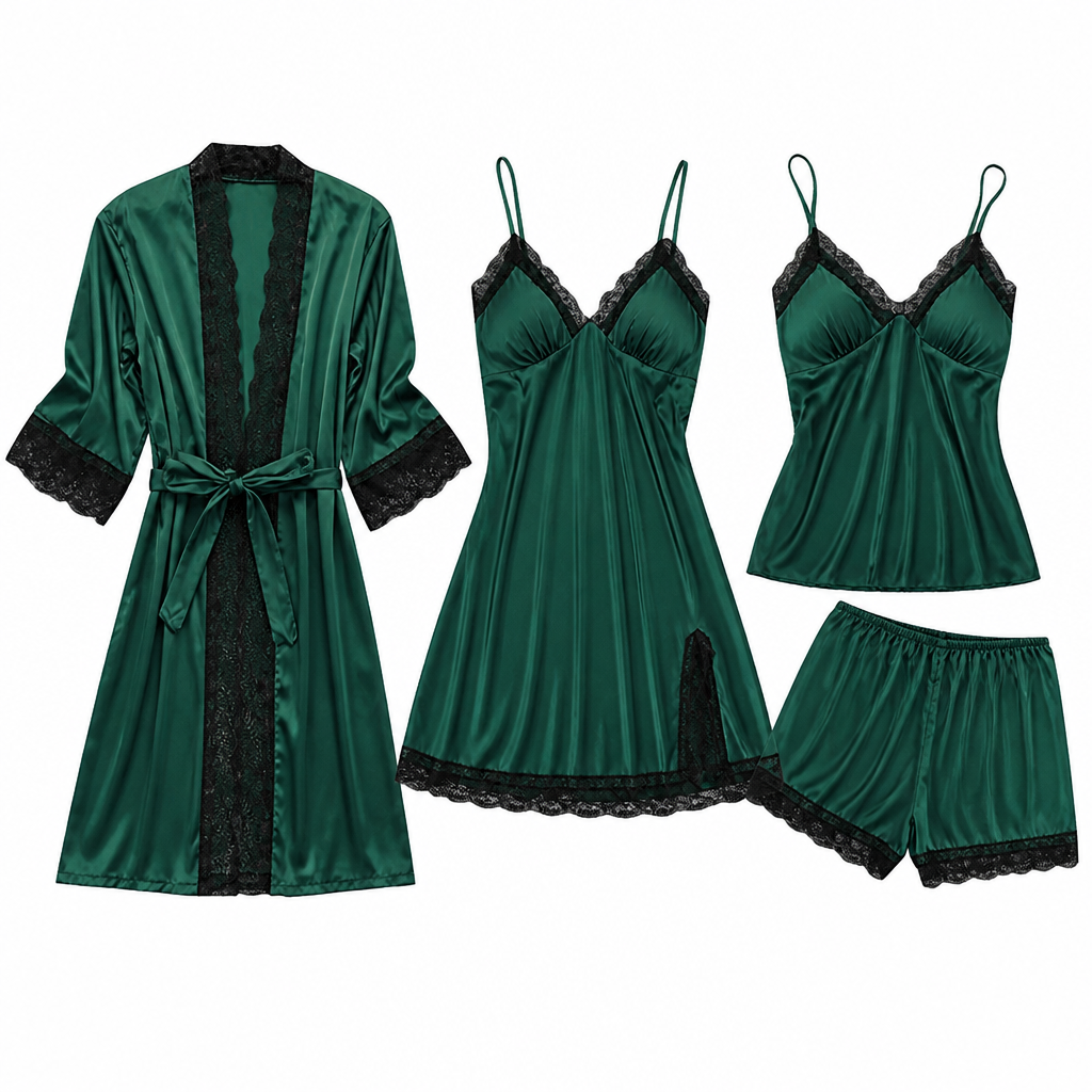 Rosalind | Womens Satin Cami Pyjama Set, Dark Green