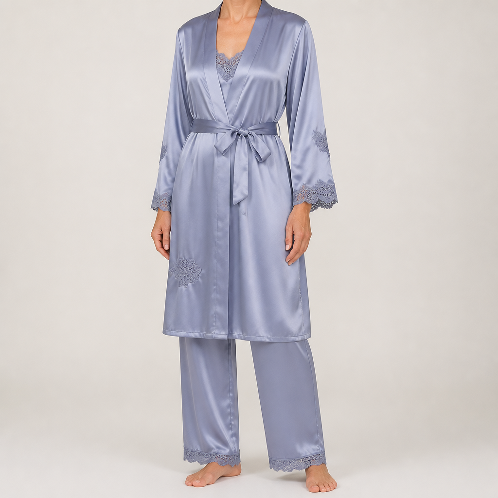 Beatrice | Womens Satin Cami Robe Lounge Set, Grey 2