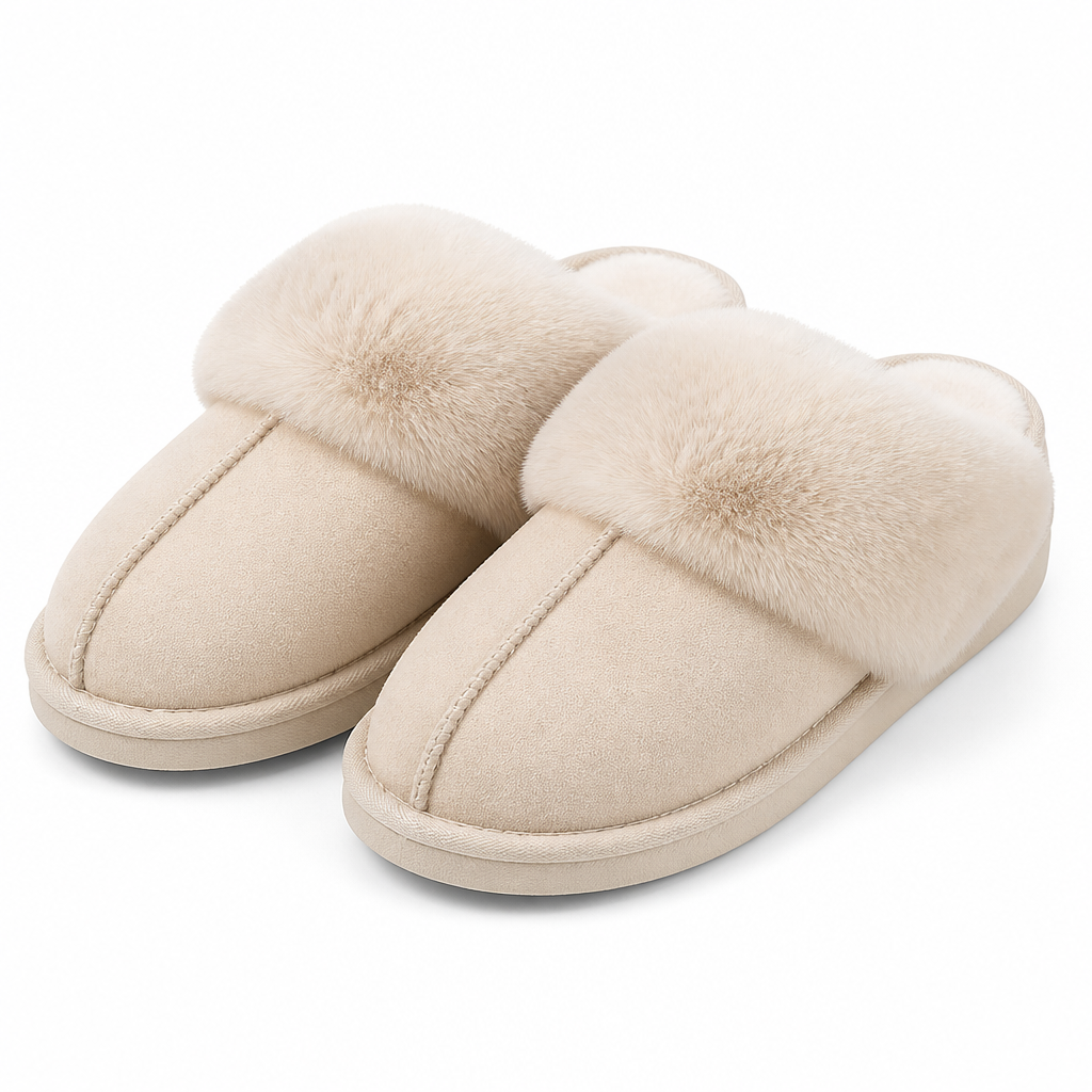 Ivar | Womens Slippers Fluffy Warm Memory Foam House Slippers Beige packshot
