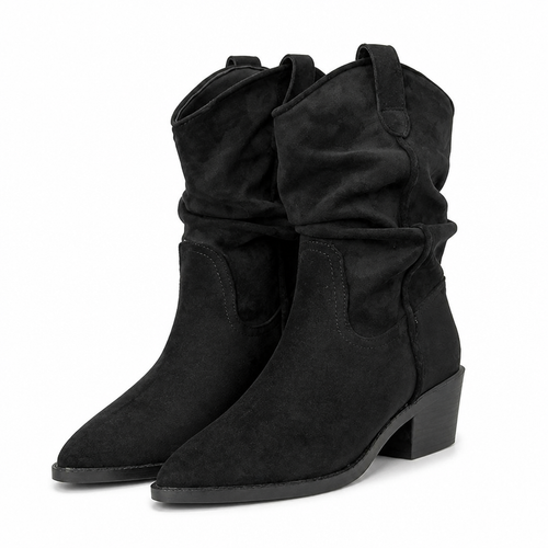 Beatrix | Womens Riding Boots Suede Pointed Toe Chunky Heel Knee High Boots Black packshot