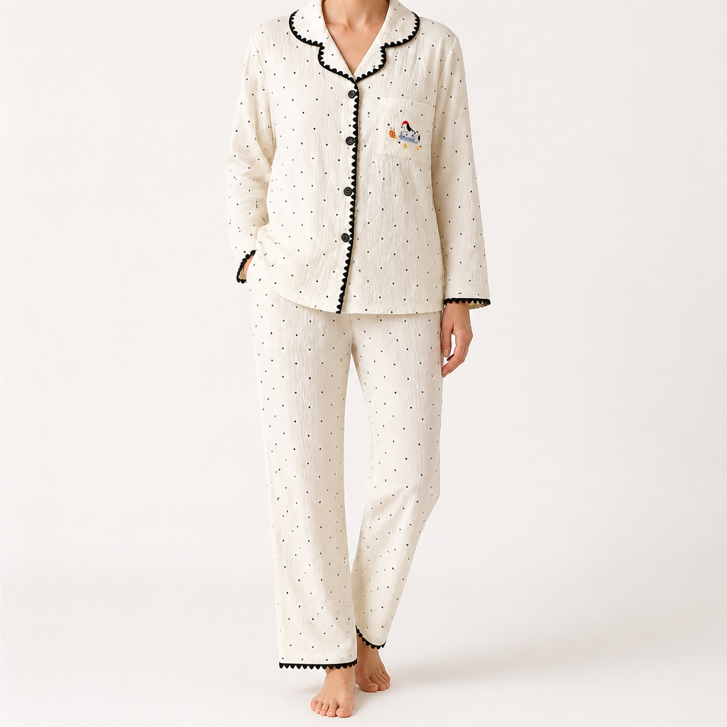 Beatrix | Womens Long Sleeve Cotton Pyjama Set Loungewear, Ivory