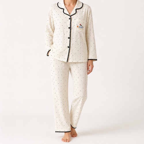 Beatrix | Womens Long Sleeve Cotton Pyjama Set Loungewear, Ivory