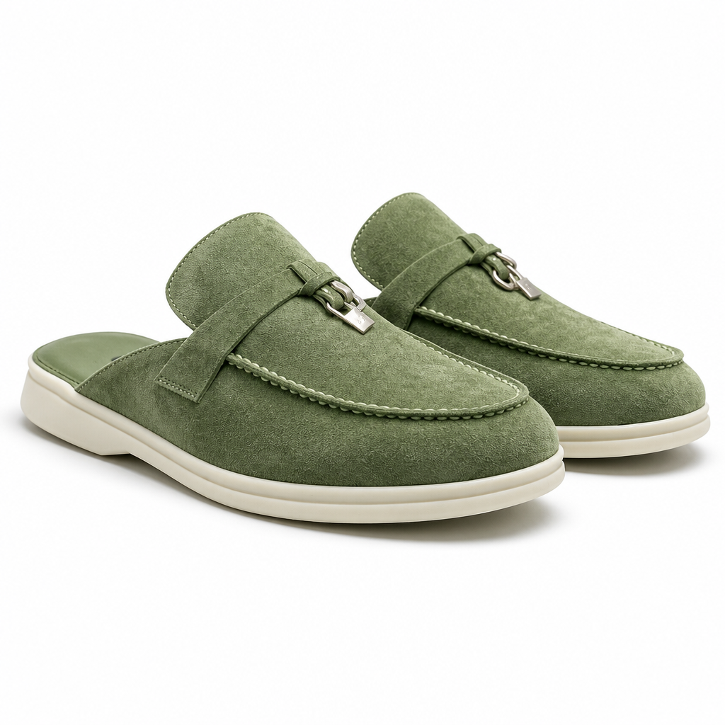 Sasha | Womens Leather Slip on Closed Toe Mules Sandals Green packshot
