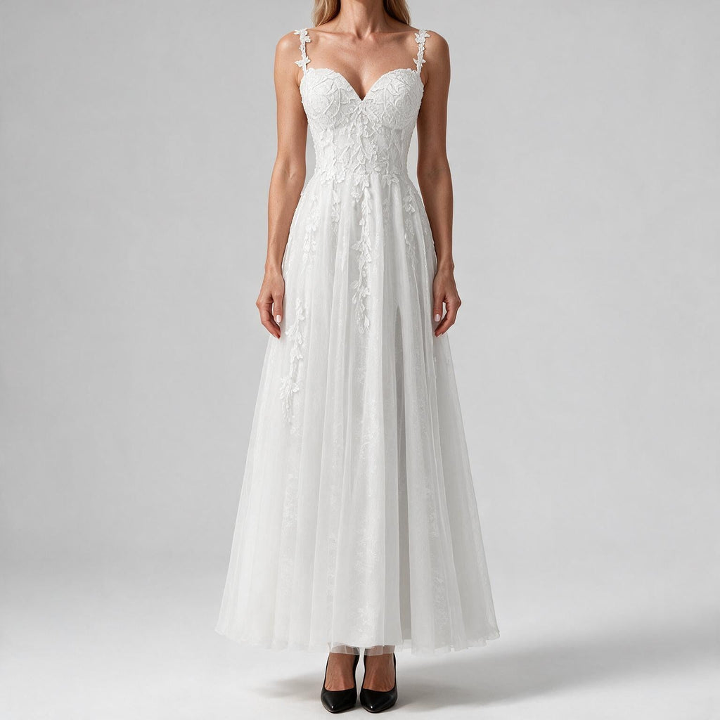 Genevieve | Womens Prom Formal Evening Gown Maxi Wedding Guest Cocktail Dresses White