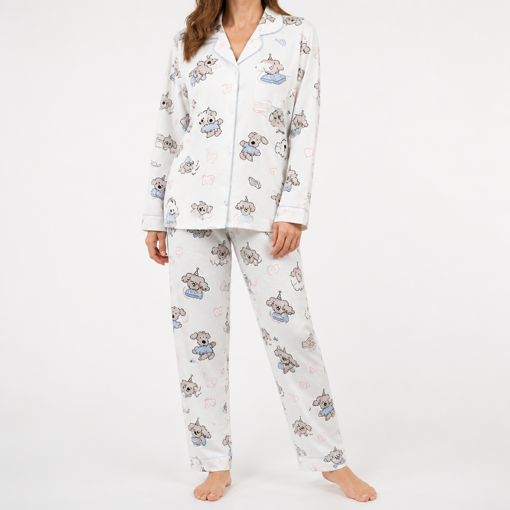 Beatrix | Womens Long Sleeve Cotton Pyjama Set Loungewear, Oatmeal