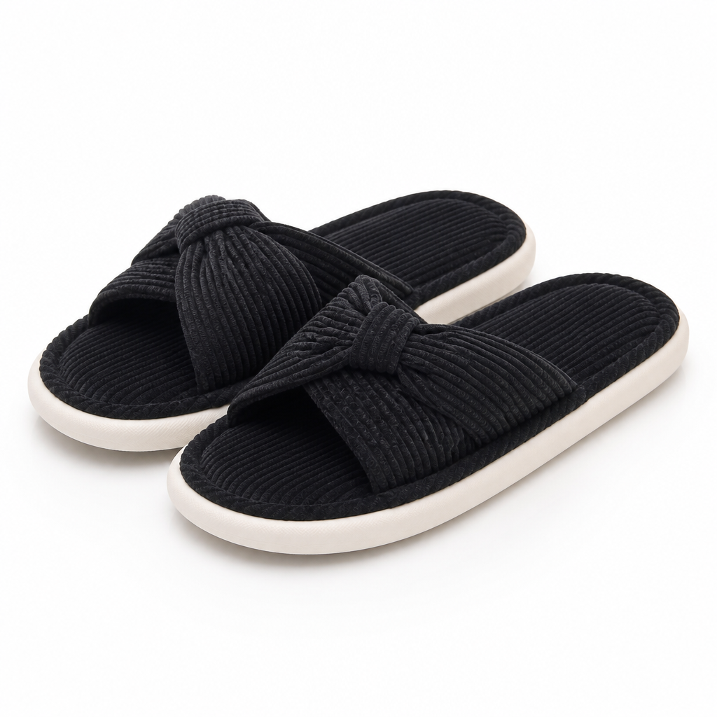 Wren | Womens Slippers House Indoor Open Toe Soft Sole Slippers Black packshot