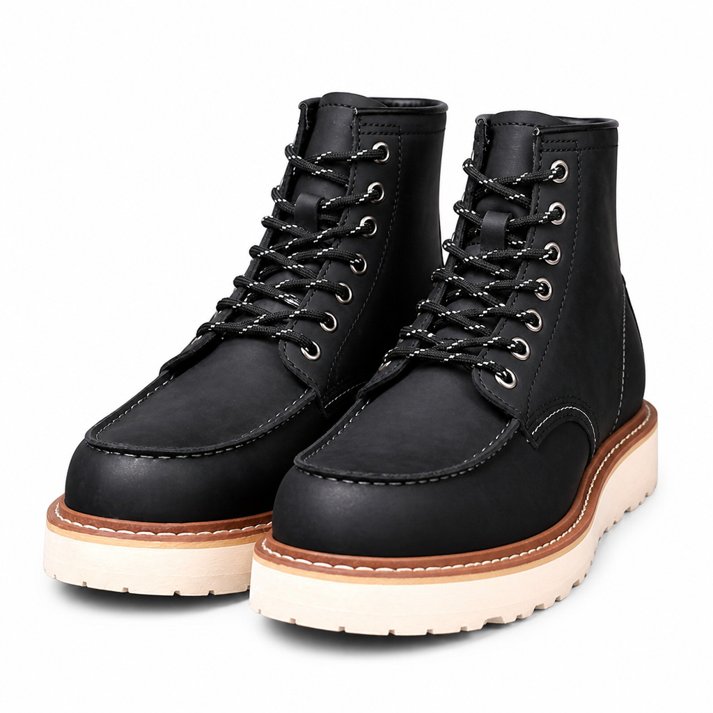 Florian | Mens Leather Work Boots Retro Motorcycle British Style Boots Black packshot