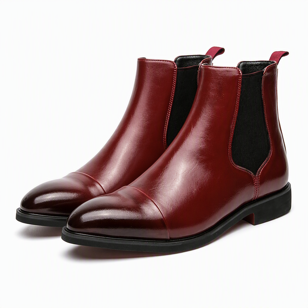 Hendrix | Mens Chelsea Leather Pointed Toe British Casual Ankle Boots Red packshot