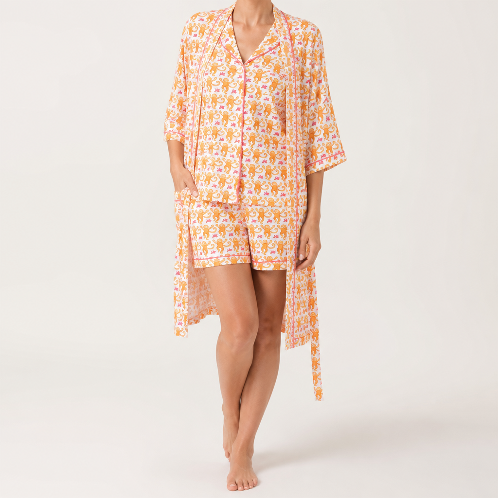 Genevieve | Womens Short Sleeve Cotton Pyjama Set, Orange