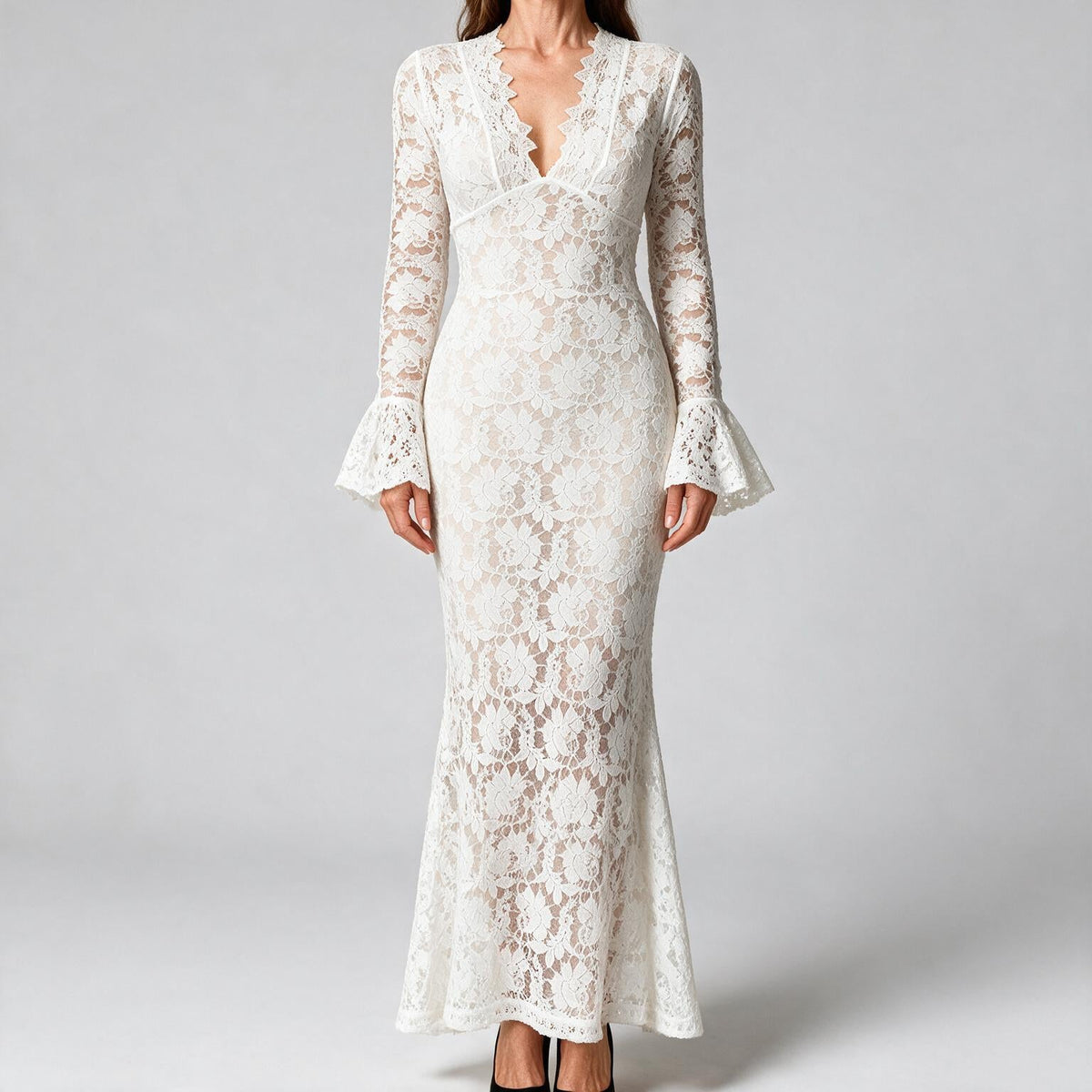 Eloise | Womens White Lace Maxi Wedding Guest Prom Evening Cocktail Formal Dresses
