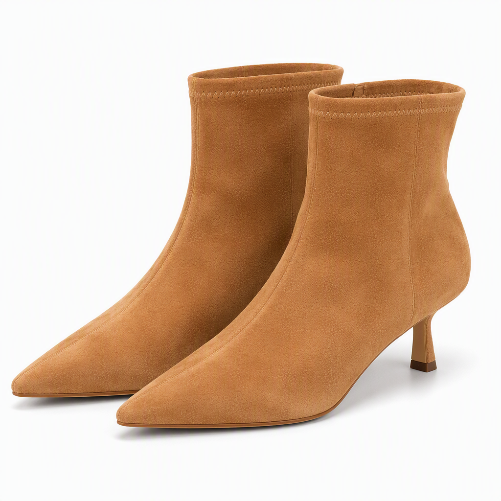 Odalys | Womens Ankle Boots Pointed Toe Kitten Heel Suede Boots Apricot 2 packshot