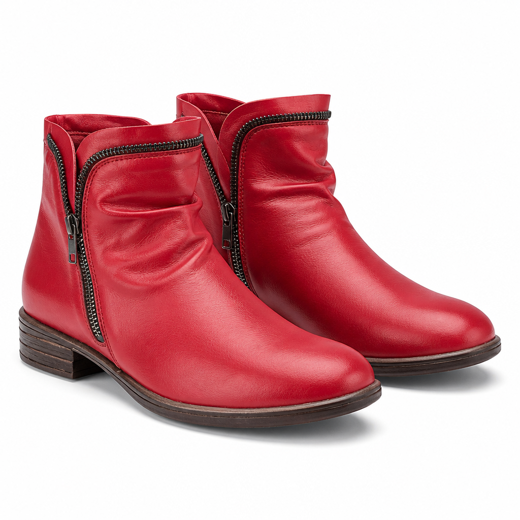 Odette | Womens Block Heel Zip Ankle Boots Combat Platform Booties Red packshot