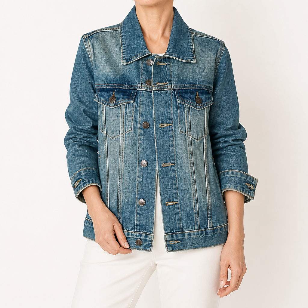 Elodie | Womens Vintage Washed Denim Jacket, Blue