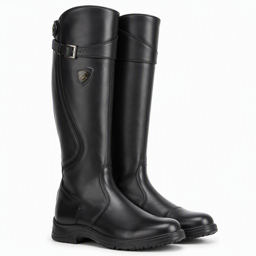 Amos | Womens Knee High Riding Buckle Equestrian Retro Boots Black packshot