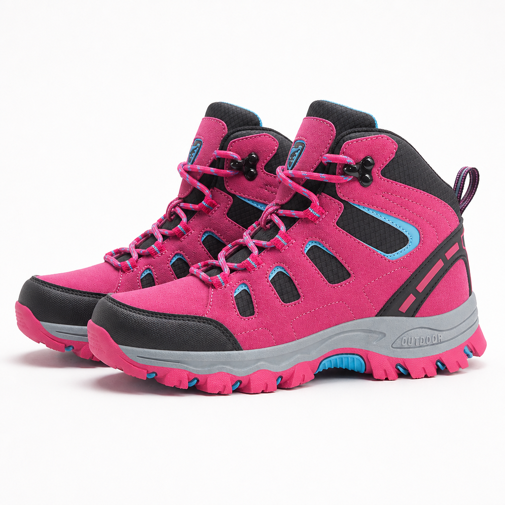 Rowan | Womens Water Resistant Breathable High Top Walking Hiking Boots, Rose Red