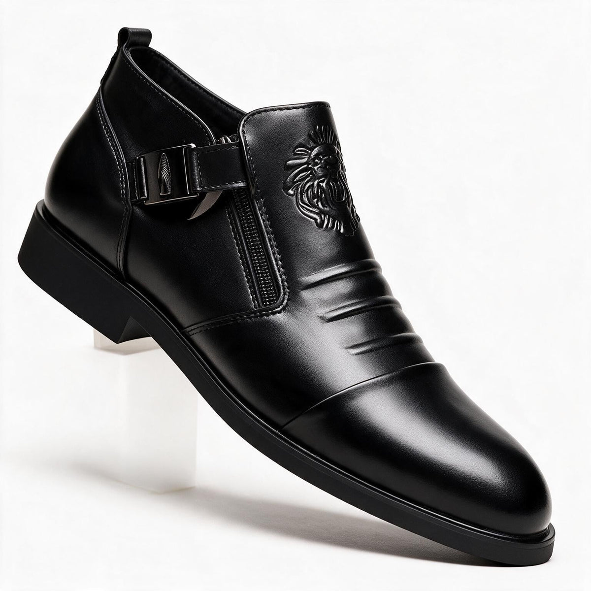 Archer | Mens Business Casual Pointed Leather Formal Shoes Black 4 packshot