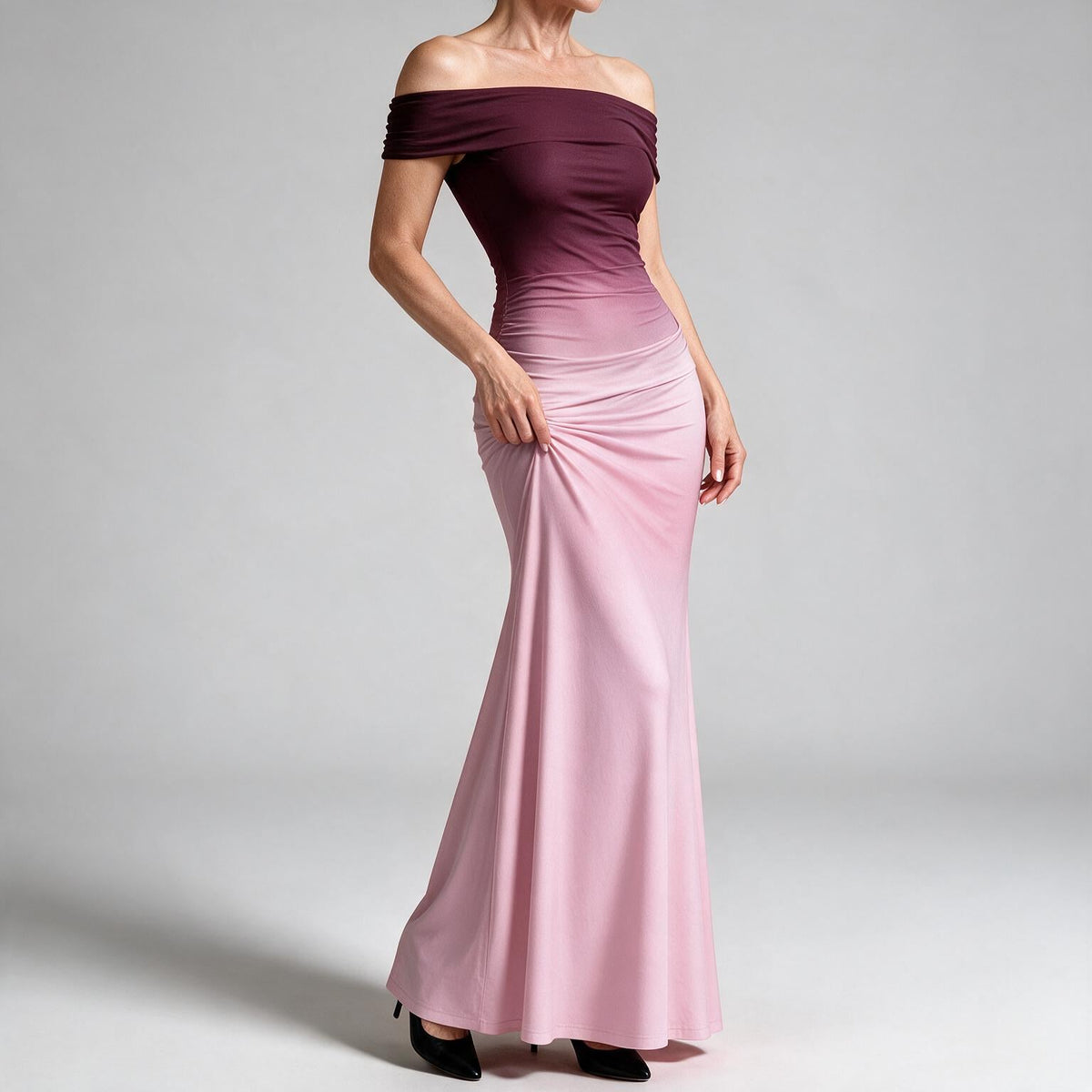 Reggie | Womens Bodycon Dress Short Sleeve Gradient Off Shoulder Long Dress