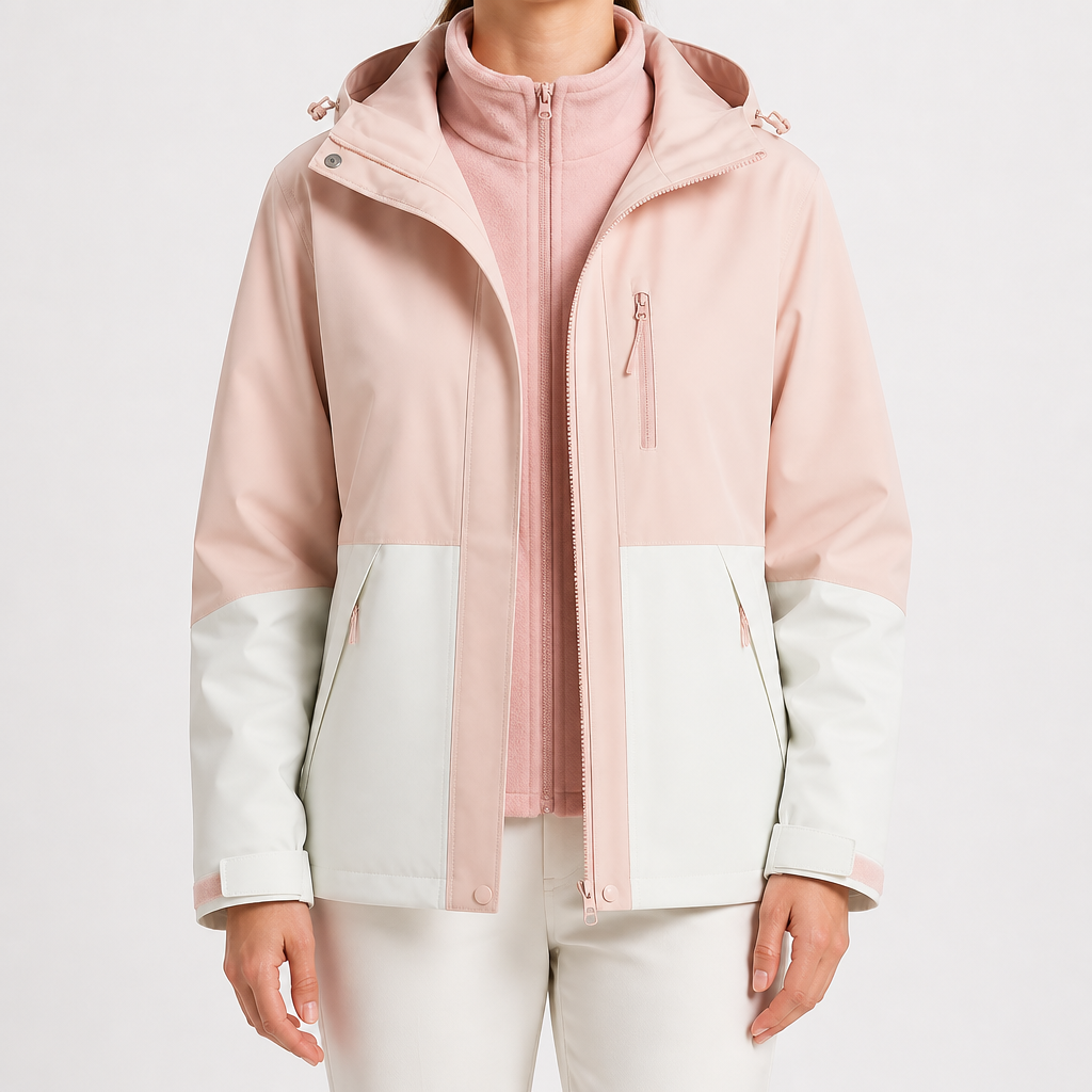 Imogen | Womens 3 In 1 Waterproof Hooded Softshell Jacket, Dusty Pink 2