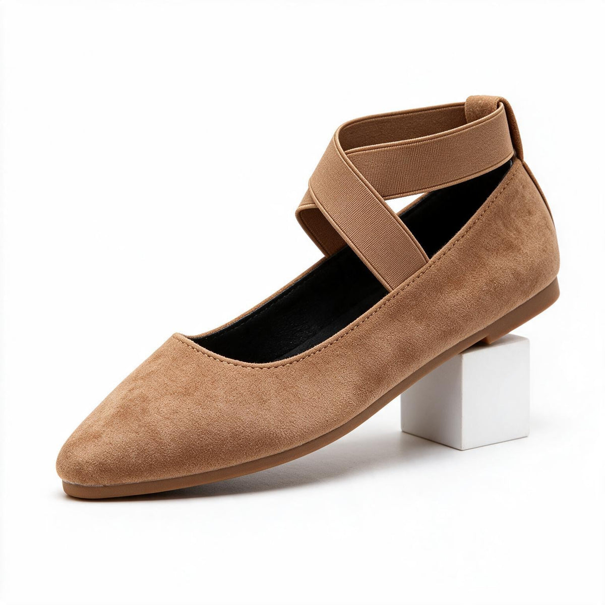 Simone | Womens Ballet Shoes Round Toe Elastic Slip on Flats Light Brown packshot