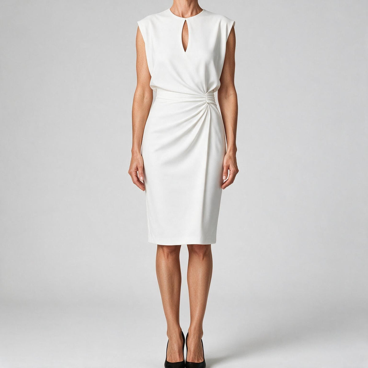 Elowen | Womens Sleeveless Cut Out Knot Midi Classy Wedding Guest Dresses White