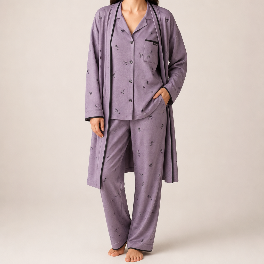 Beatrice | Womens Cotton Long Sleeve Pyjama Set, Purple