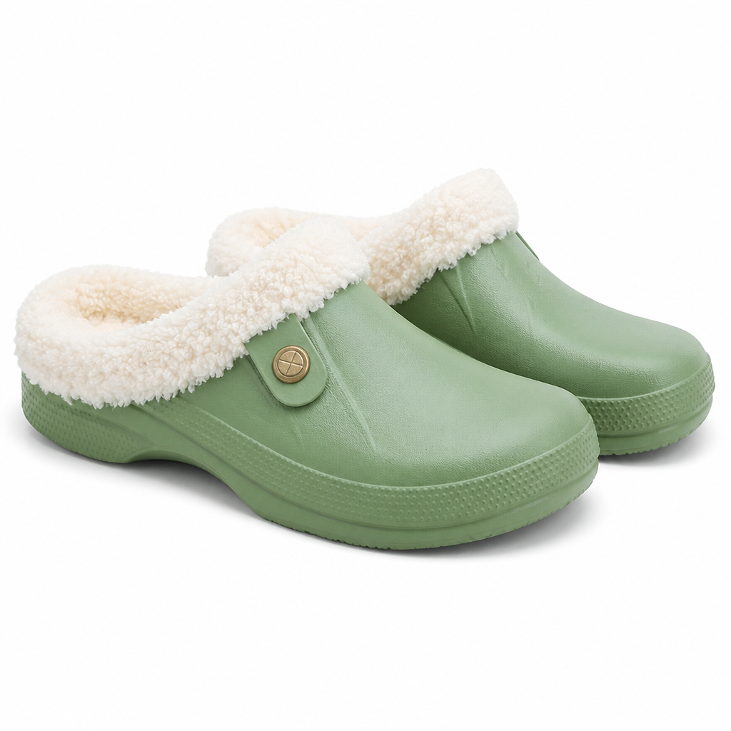Pearl | Womens Slippers Winter Warm Plush Cotton House Slippers Green White packshot