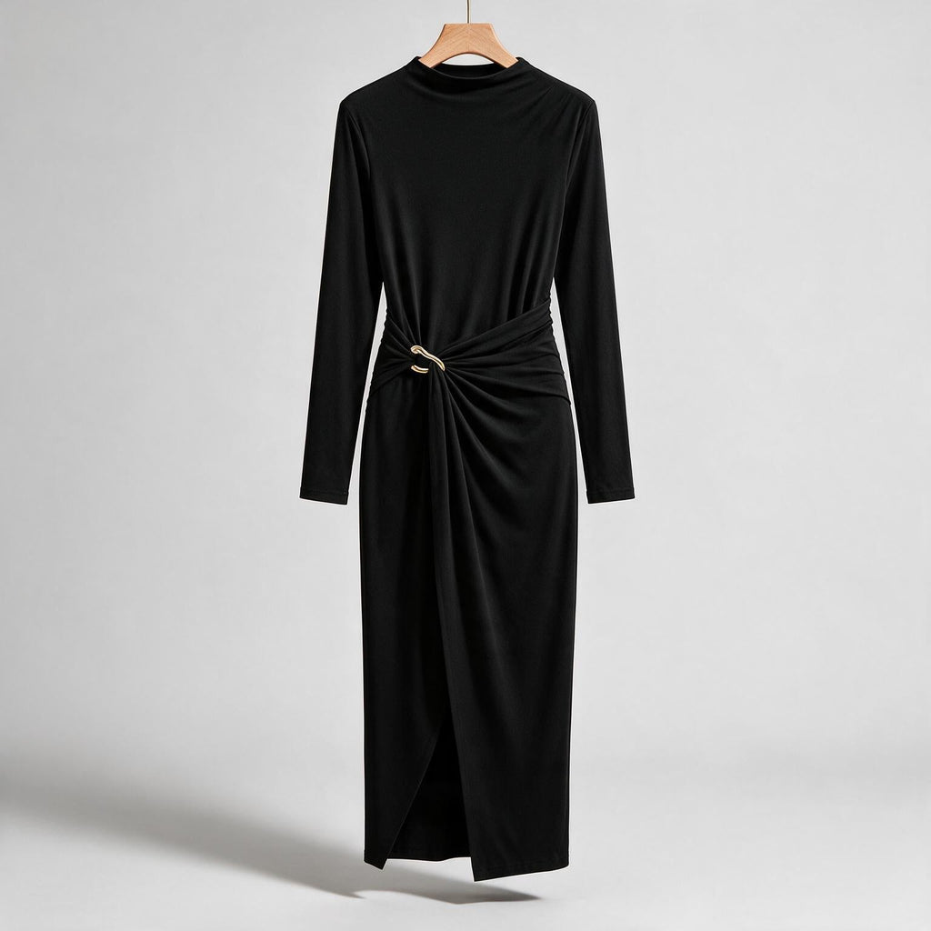 Petra | Womens Wedding Guest Long Sleeve Bodycon Midi Prom Dress on hanger