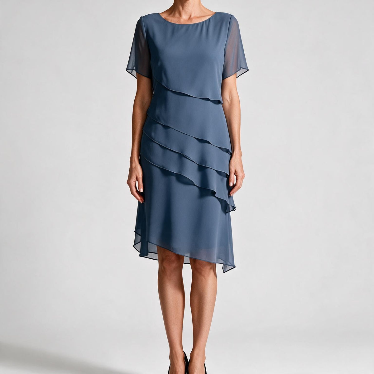 Yara | Womens Wedding Guest Chiffon Round Neck Short Sleeve Dresses