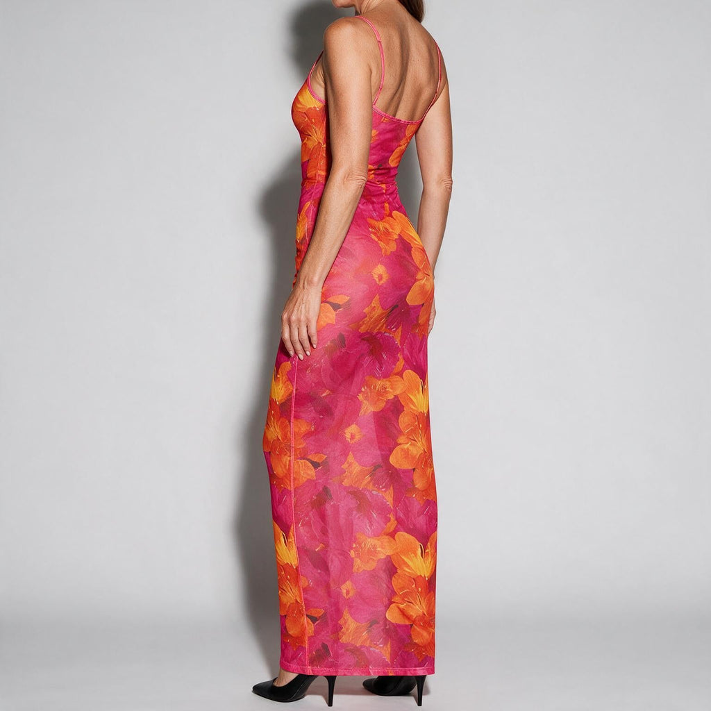 Anouk | Womens Printed Mesh Bodycon Mermaid Long Party Wedding Guest Dresses