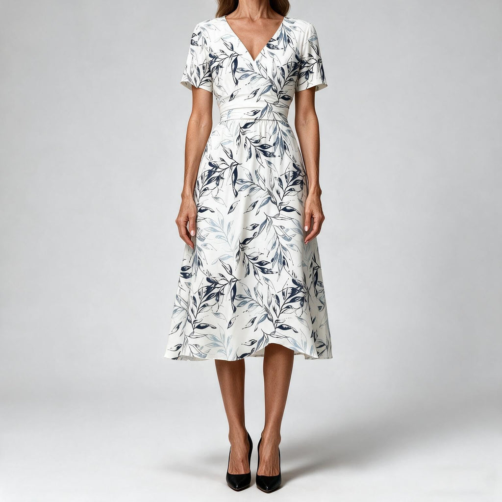 Liana | Womens Wedding Guest V Neck Printed A-Line Summer Dress