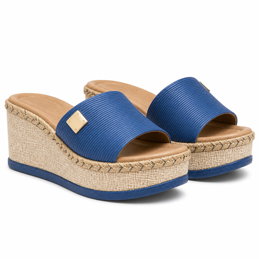Bijou | Womens Platform Wedge Black Summer Slider Strappy Sandals Blue packshot