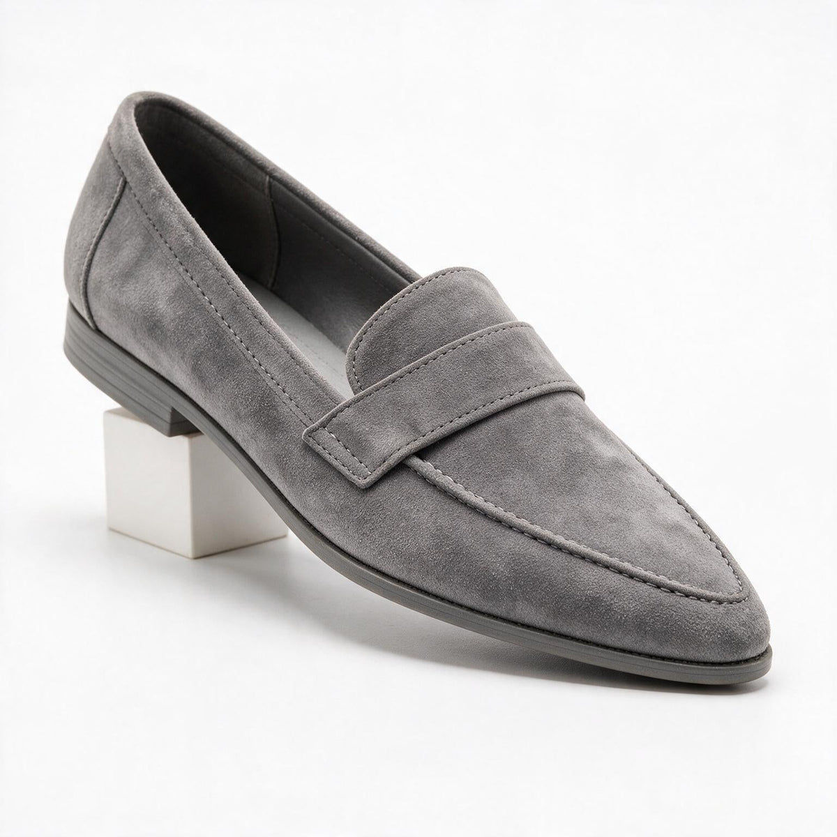 Sylvana | Womens Chunky Heel Pointed Toe Suede Court Shoes Heels Grey packshot