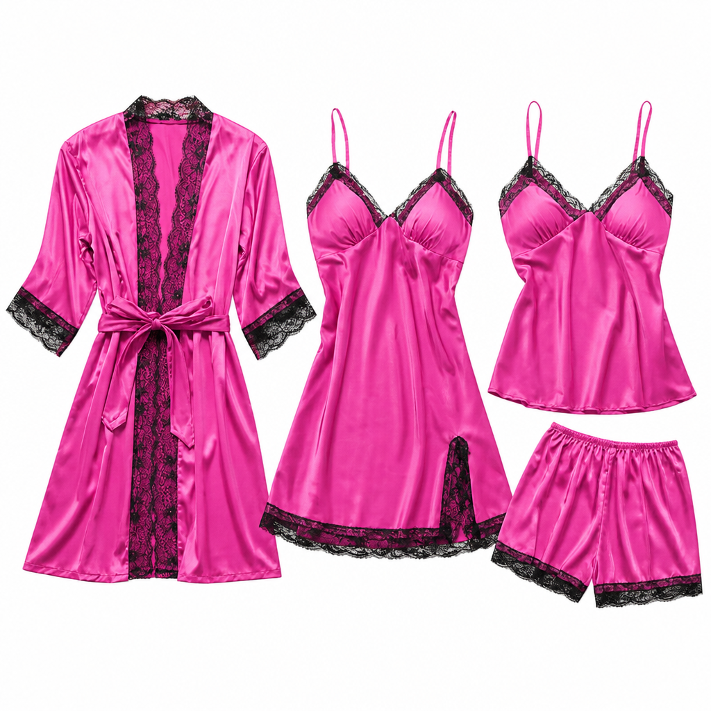 Rosalind | Womens Satin Cami Pyjama Set, Rose Red