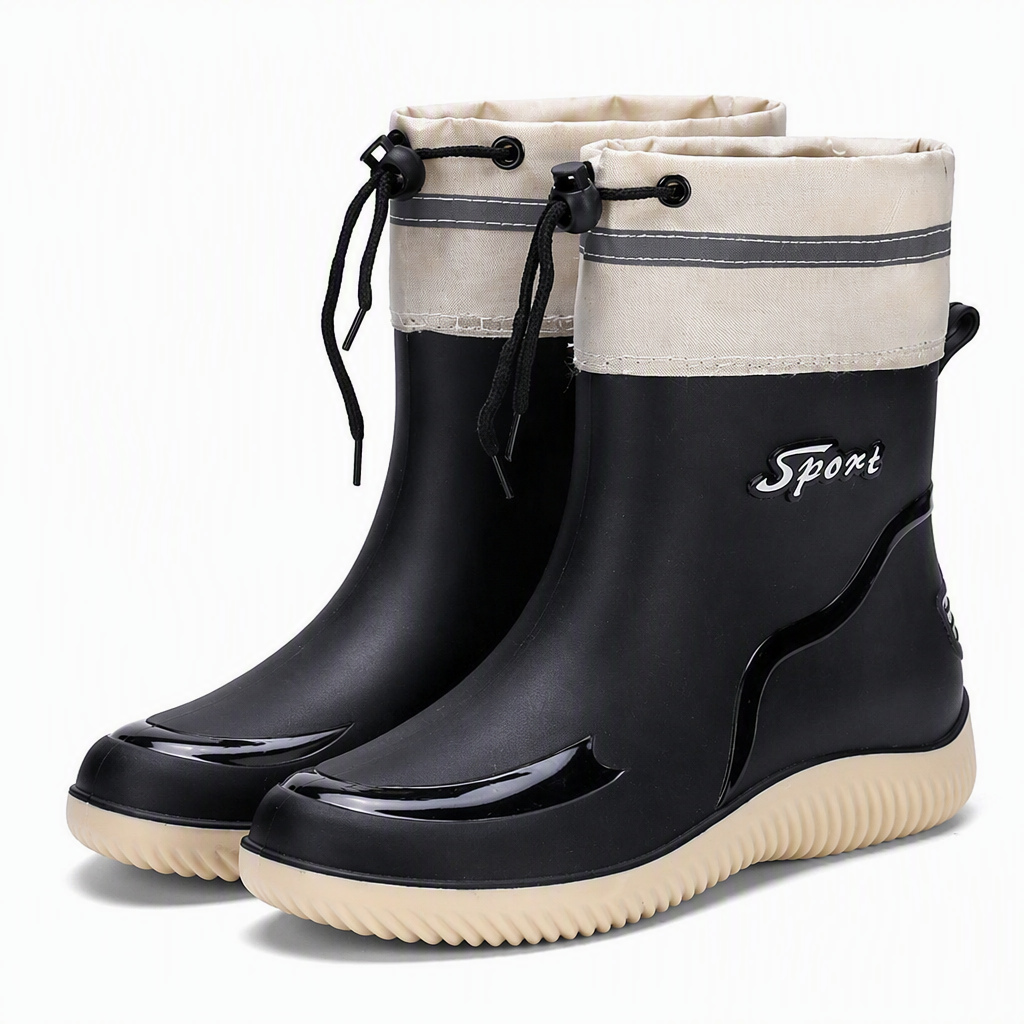 Esme | Womens Wellington Boots Waterproof Non Slip Mid Calf Rain Boots Black 3 packshot