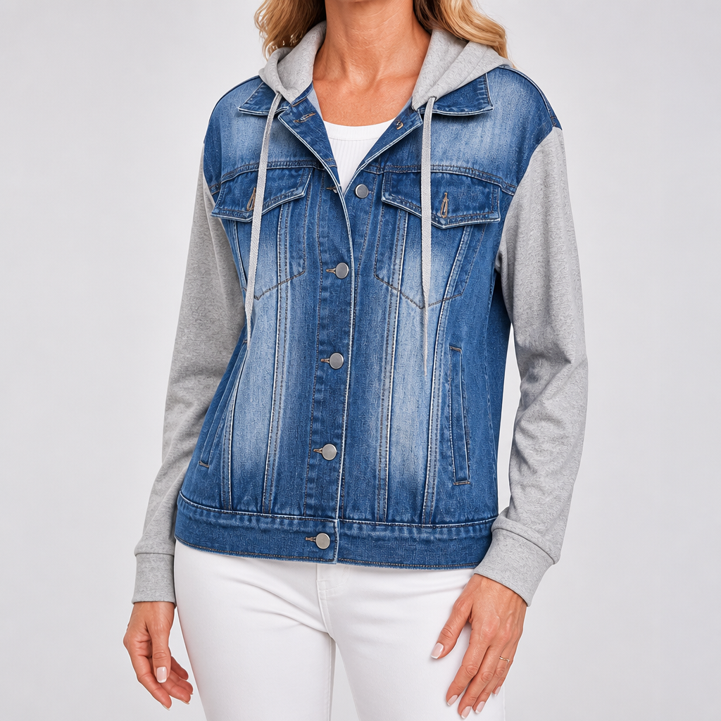 Isla | Womens Hooded Denim Jacket, Blue 2