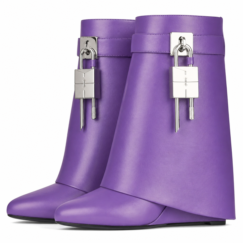 Odette | Womens Platform Boots Heeled Buckle Round Toe Ankle Boots Purple packshot