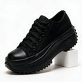 Bettina | Womens Canvas Flatform Thick Sole Black White Flat Shoes Black packshot
