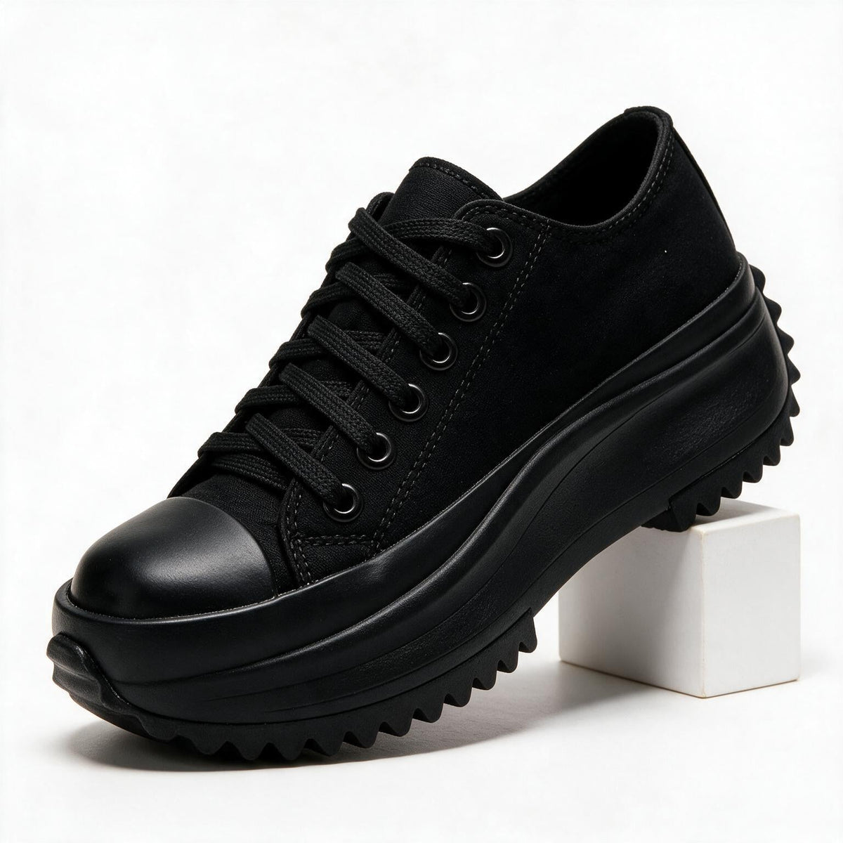 Bettina | Womens Canvas Flatform Thick Sole Black White Flat Shoes Black packshot