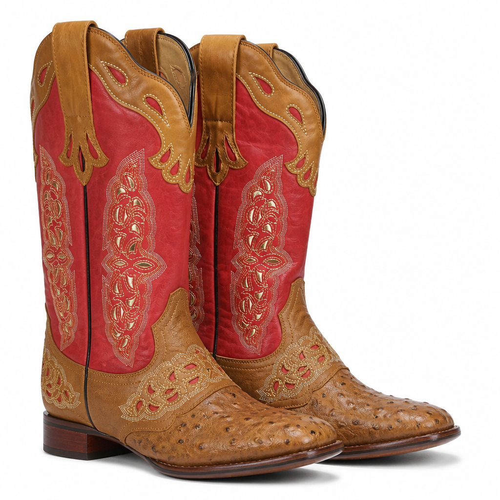 Arabella | Womens Western Boots Square Toe Chunky Heel Riding Long Boots Red packshot
