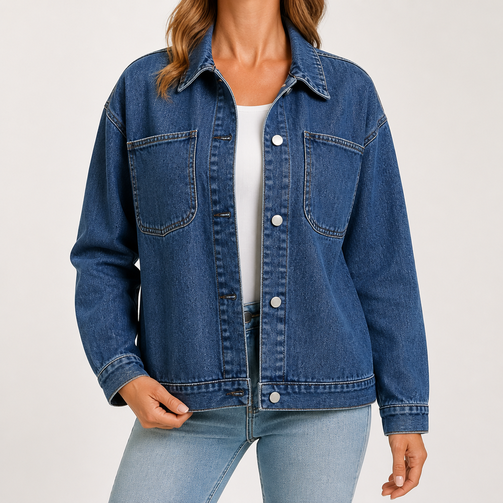 Cordelia | Womens Vintage Washed Denim Jacket, Dark Blue