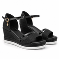 Oceane | Womens Platform Wedge Fish Mouth Black Peep Toe Sandals Black packshot