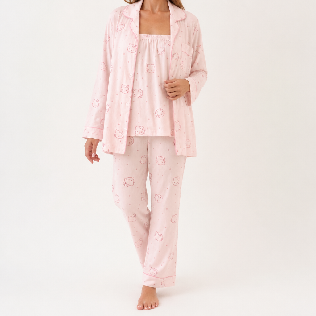 Rosalind | Womens Long Sleeve Button Up Cotton Pyjama Set Loungewear, Pink 8