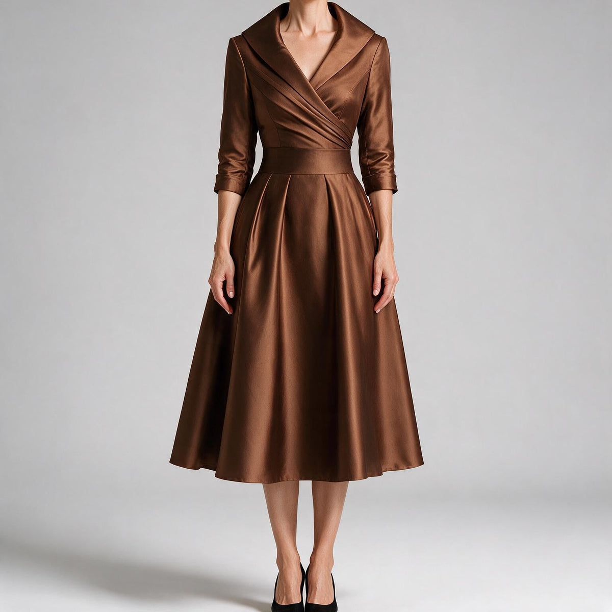 Verena | Womens Wedding Guest Dresses Long Sleeve Maxi Elegant Evening Dress Brown
