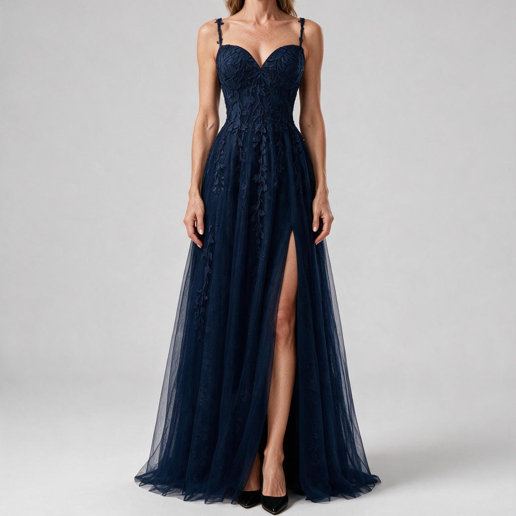 Genevieve | Womens Prom Formal Evening Gown Maxi Wedding Guest Cocktail Dresses Navy Blue