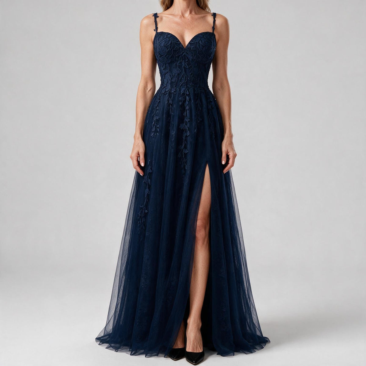 Genevieve | Womens Prom Formal Evening Gown Maxi Wedding Guest Cocktail Dresses Navy Blue