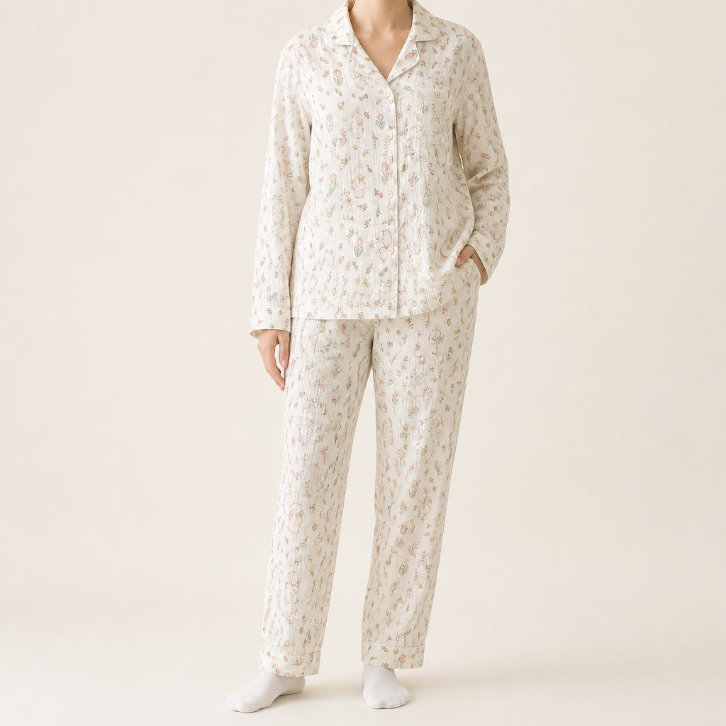 Beatrix | Womens Long Sleeve Cotton Pyjama Set Loungewear, White 3