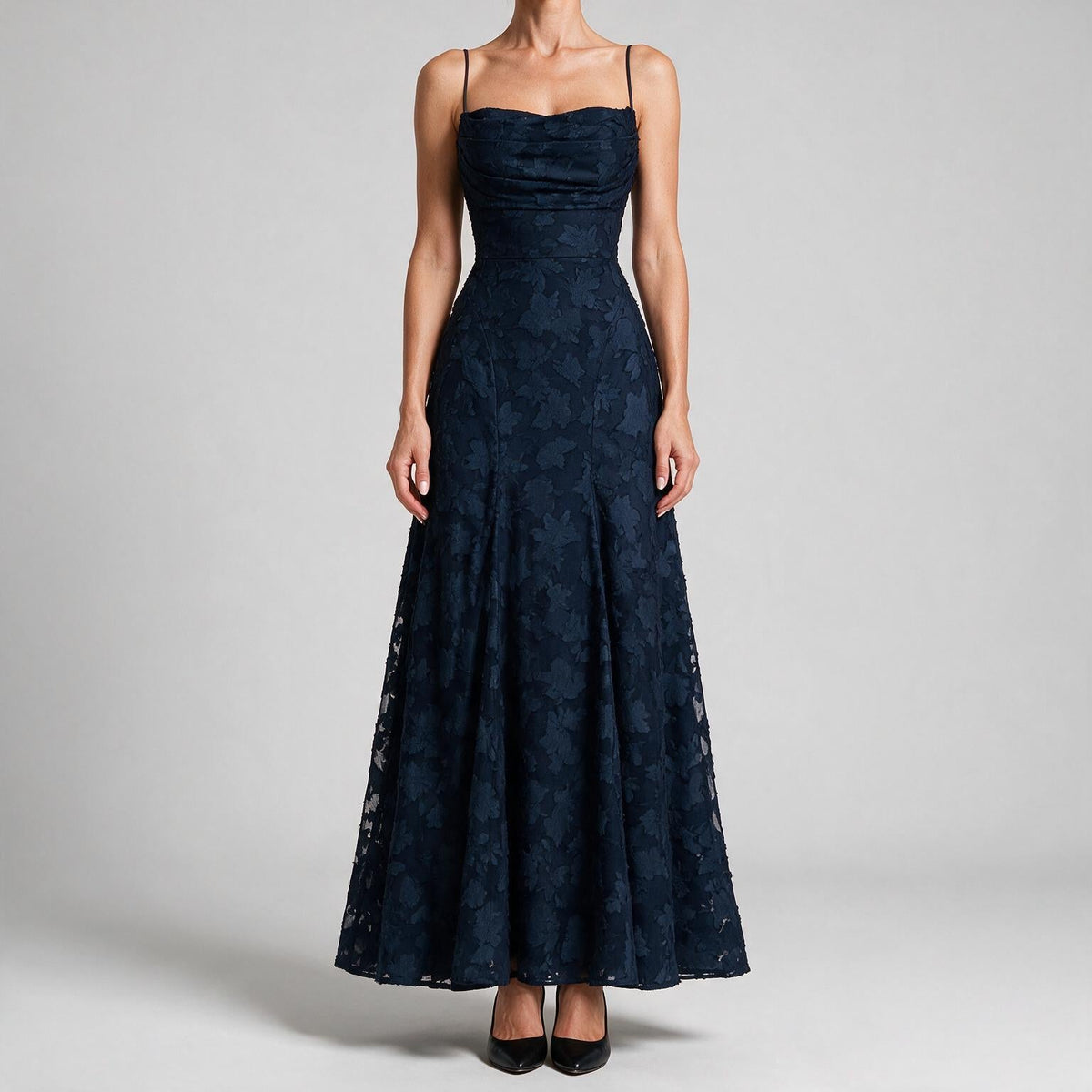 Colette | Womens Wedding Guest Maxi Lace A-Line High Waist Dresses Navy Blue