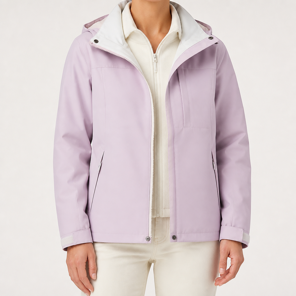 Imogen | Womens Waterproof Hooded 3-in-1 Jacket Fleece Lined, Mauve & White